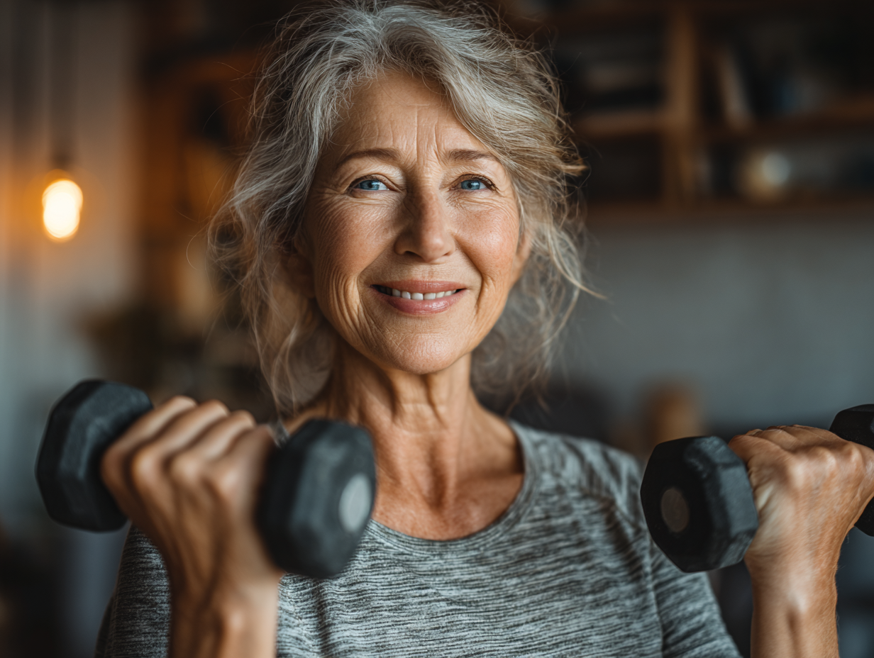 Літня пара середнього віку займається йогою на природі, демонструючи активний спосіб життя